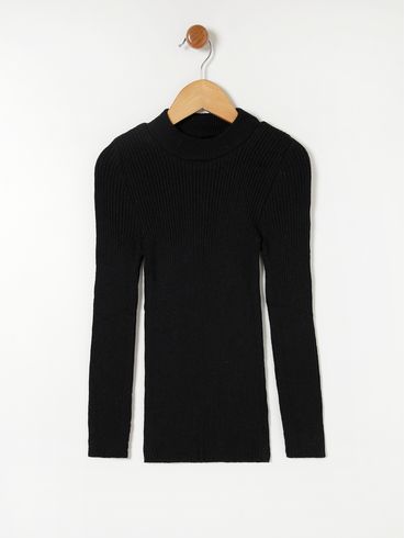 Blusa de Tricot Básica Juvenil Para Menina - Preto
