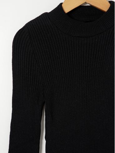 Blusa de Tricot Básica Juvenil Para Menina - Preto