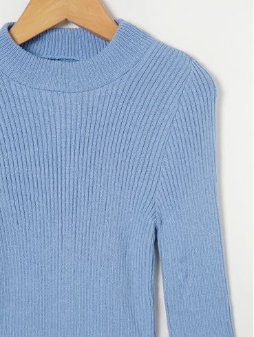 Blusa de Tricot Básica Juvenil Para Menina - Azul