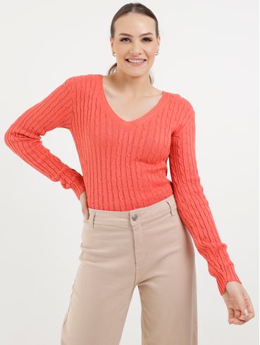 Suéter de Tricot Feminino Coral