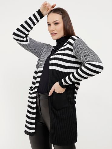 Cardigan de Tricot Alongado Cativa Feminino Preto