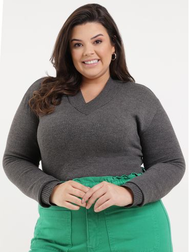 Suéter Plus Size Feminino Cinza Escuro