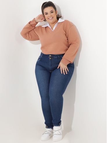 Blusa de Tricot Plus Size Feminina Bege
