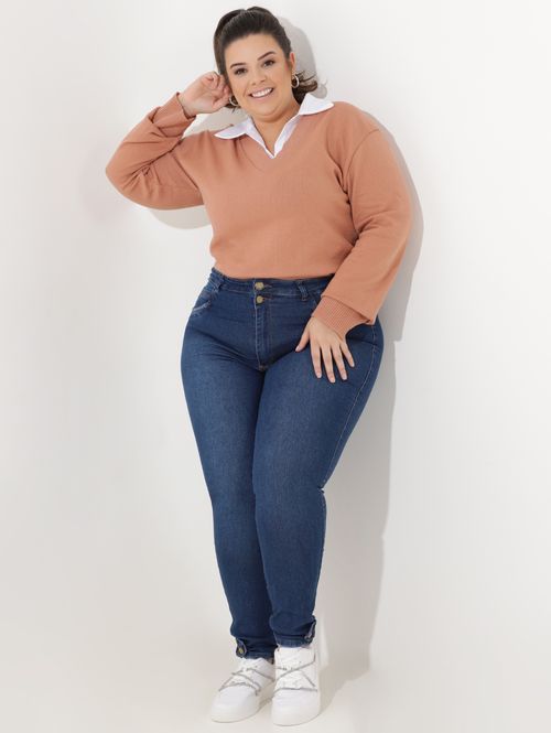 Blusa de Tricot Plus Size Feminina Bege