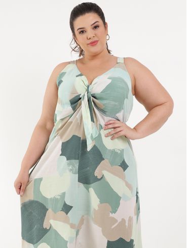 Vestido Midi Plus Size Feminino Verde