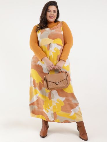 Vestido Midi Plus Size Feminino Amarelo