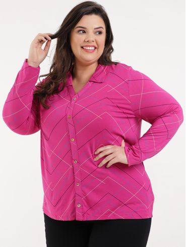 Camisa Manga Longa Plus Size Feminina Rosa