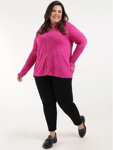 Camisa Manga Longa Plus Size Feminina Rosa