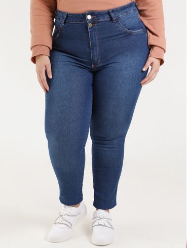 Calça Jeans Cigarrete Pisom Plus Size Feminina Azul