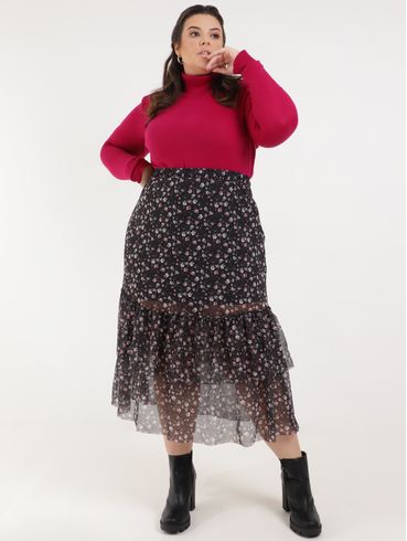 Blusa de Tricot Gola Alta Plus Size Feminina Bordô