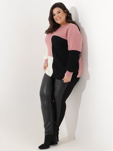 Blusa de Tricot Plus Size Feminina Rosa