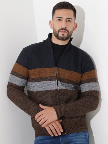 Cardigan Tricot Elétron Masculino Azul/Marrom