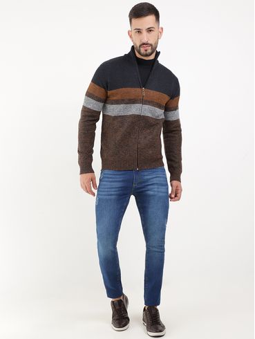 Cardigan Tricot Elétron Masculino Azul/Marrom
