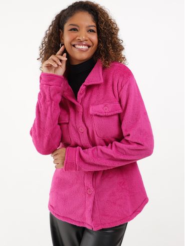 Camisa Manga Longa Plush Feminina Rosa