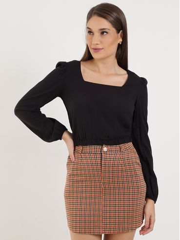 Blusa Cropped Manga Longa Feminina Preto