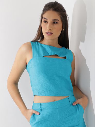 Blusa Regata Cropped Feminina Azul