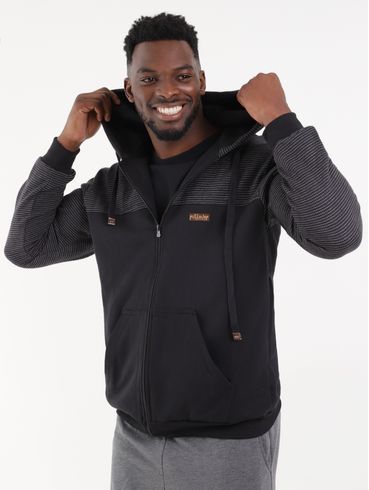 Jaqueta Moletom com Capuz Masculina Preto