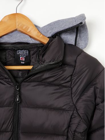 Jaqueta Puffer com Capuz Juvenil Para Menina - Preto