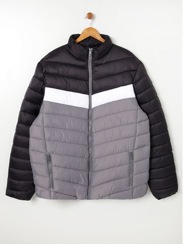 Jaqueta Puffer Plus Size Masculina Preto/Branco/Chumbo