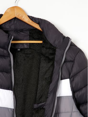Jaqueta Puffer Plus Size Masculina Preto/Branco/Chumbo