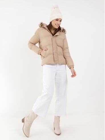 Jaqueta Puffer com Capuz Autentique Feminina Bege