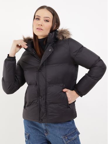 Jaqueta Puffer com Capuz Autentique Feminina Preto