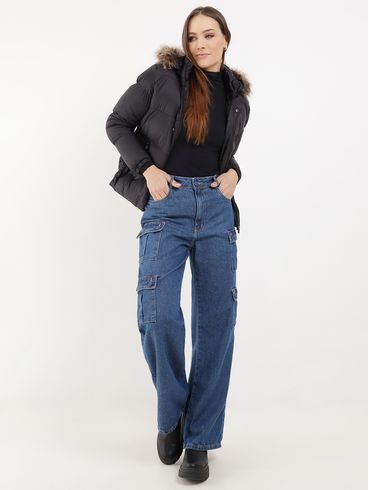 Jaqueta Puffer com Capuz Autentique Feminina Preto