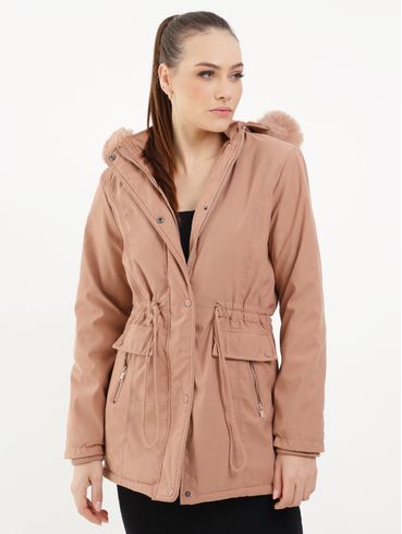 Jaqueta Parka com Capuz Autentique Feminina Bege