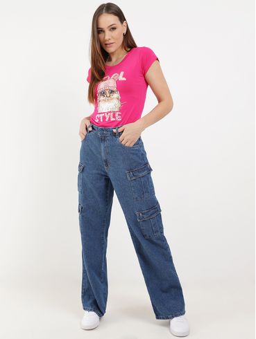 Blusa Manga Curta Feminina Rosa Pink