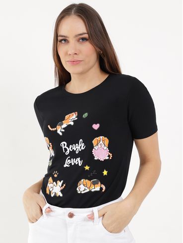 Blusa Manga Curta Feminina Preto