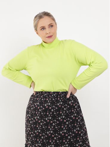 Blusa Manga Longa Gola Alta Plus Size Feminina Verde