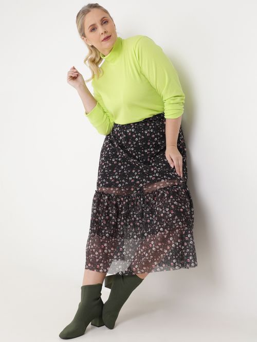 Blusa Manga Longa Gola Alta Plus Size Feminina Verde