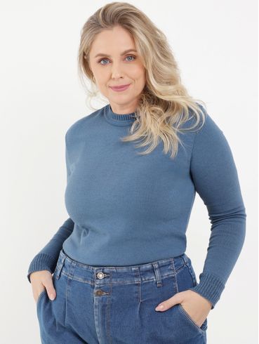 Blusa de Tricot Plus Size Feminino Azul