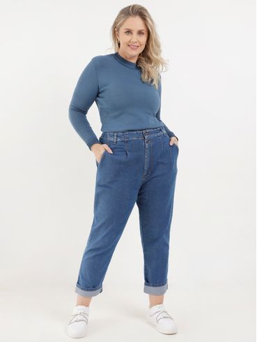 Blusa de Tricot Plus Size Feminino Azul