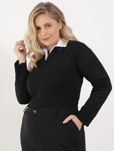 Blusa de Tricot Plus Size Feminina Preto