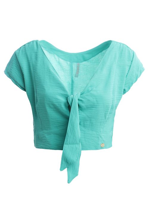 Blusa Manga Curta Cropped Feminina Verde