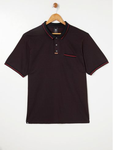 Polo Manga Curta No Stress Plus Size Masculina Preto/Vermelho