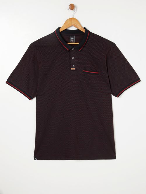 Polo Manga Curta No Stress Plus Size Masculina Preto/Vermelho