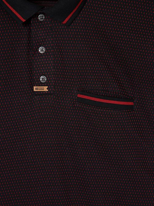 Polo Manga Curta No Stress Plus Size Masculina Preto/Vermelho