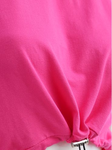 Blusa Cropped Manga Curta Feminina Rosa