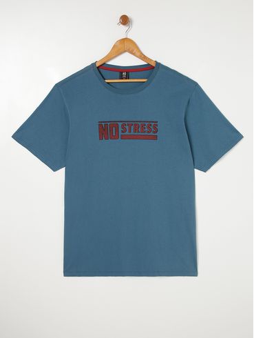 Camiseta Manga Curta No Stress Plus Size Masculina Azul