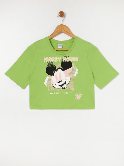Blusa Cropped Manga Curta Disney Juvenil Para Meni Verde