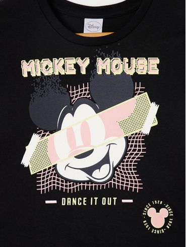 Blusa Cropped Manga Curta Disney Juvenil Para Meni Preto
