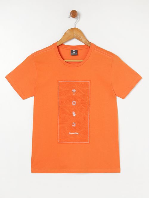 Camiseta Manga Curta Juvenil Para Menino - Laranja