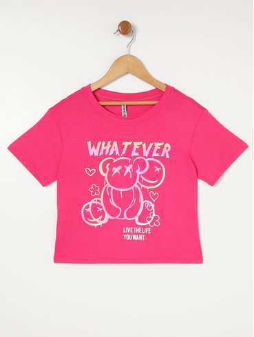 Blusa Manga Curta Juvenil Para Menina - Rosa Pink