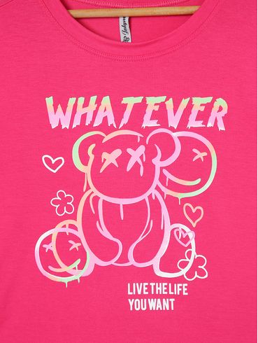 Blusa Manga Curta Juvenil Para Menina - Rosa Pink