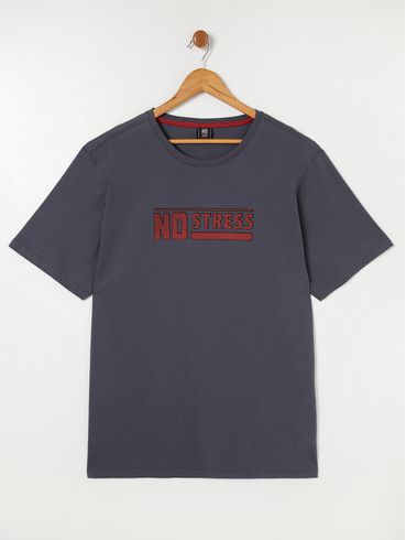 Camiseta Manga Curta No Stress Plus Size Masculina Cinza
