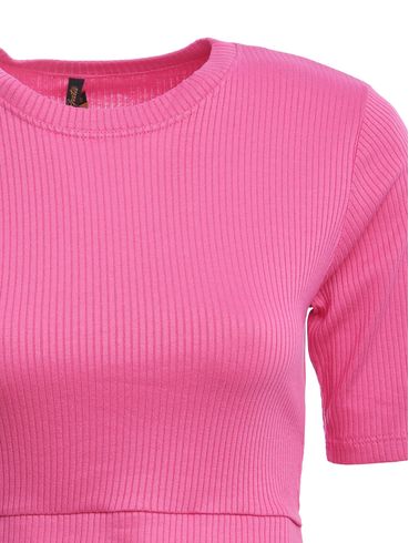 Blusa Cropped Manga Curta Feminina Rosa Pink
