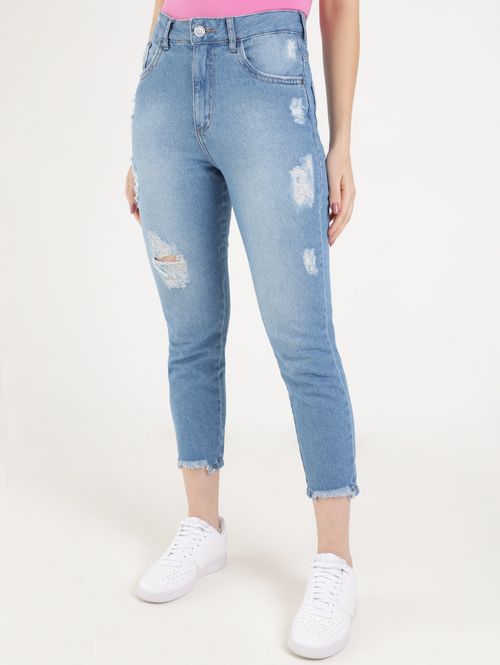 Calça Mom Jeans Destroyed Autentique Feminina Azul
