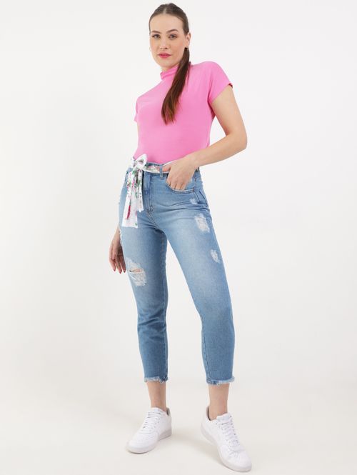 Calça Mom Jeans Destroyed Autentique Feminina Azul